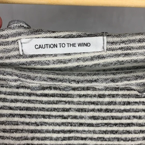 Caution to the wind black Gray striped off Shoulder Crop top - Picture 3 of 8
